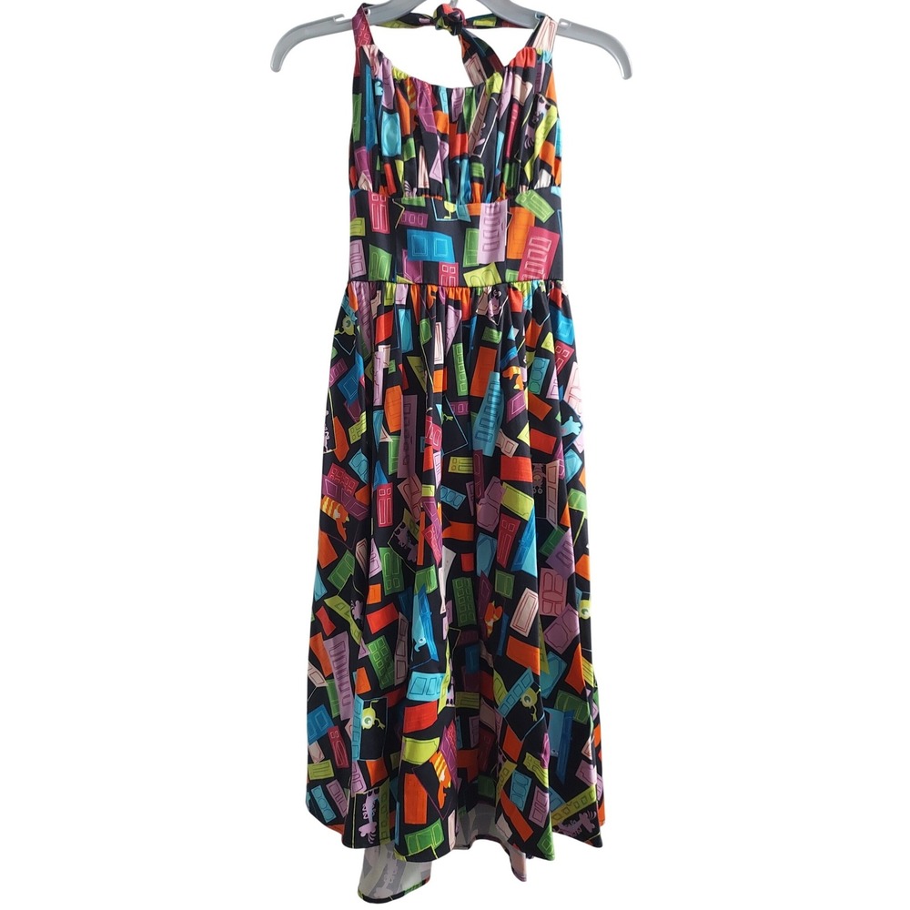 Disney Parks Monsters Inc Door Print Halter Dress Womens XS Pixar Mike Sulley
